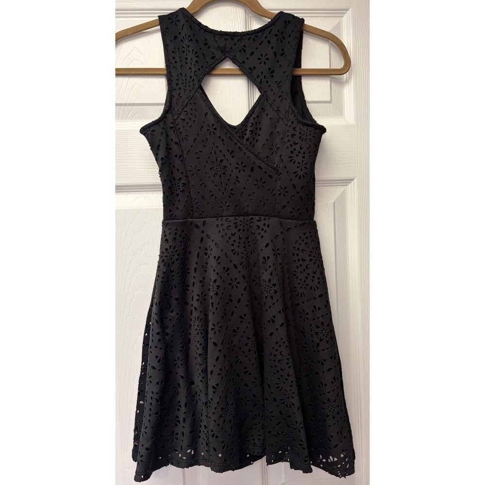 Candie's Fit and Flare Dress Women's Laser Cut Eyelet Keyhole Black Size 0